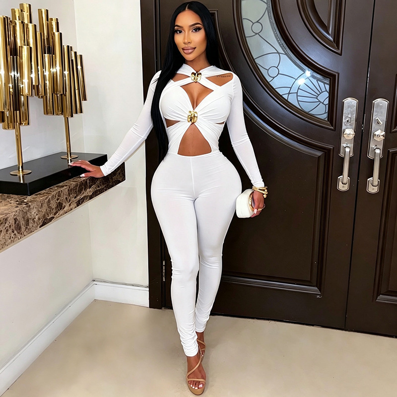 Ankle Brace - Sexy Ausgeschnittener Bandage-Jumpsuit für Damen, Langarm,